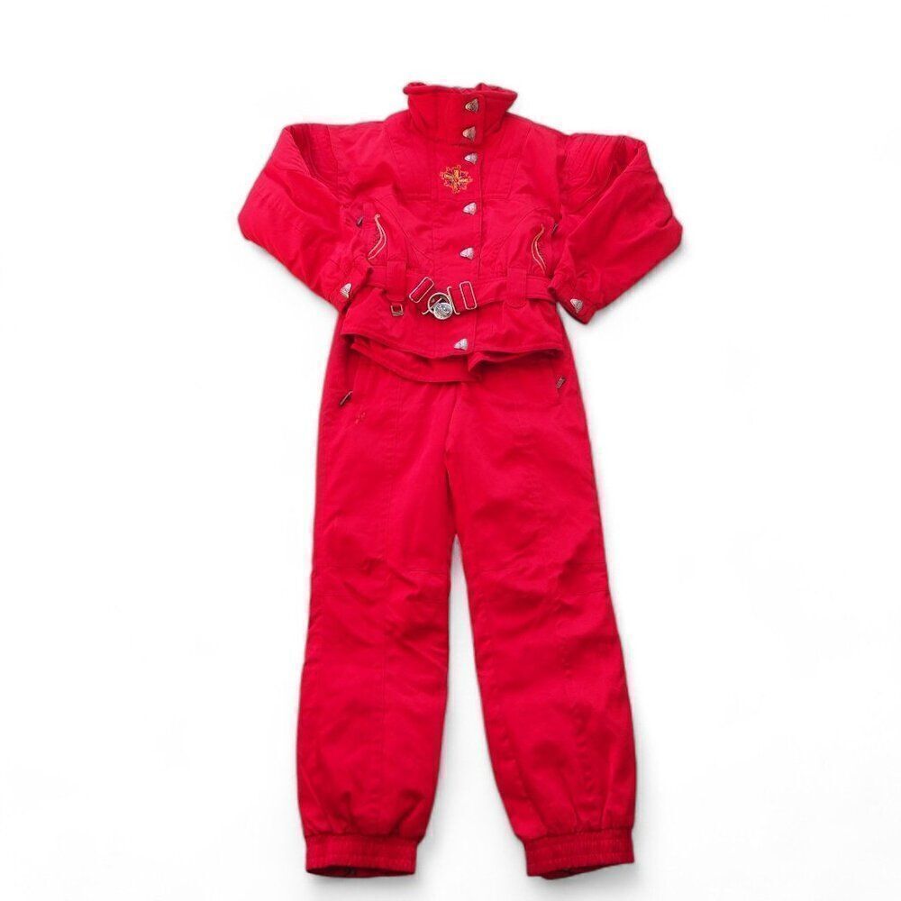 Spyder Vintage 90s Belted Embroidered Ski‎ Jacket and Pant Suit Red Women's 8